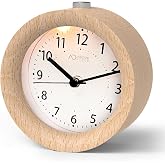 aboveClock Analogue Alarm Clock with Snooze Function, Silent Alarm Clock without Ticking, Battery Operated Wood Alarm Clock w