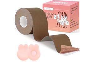 Deilin Boob Tape, Straps Boobtapes Large Breast, Breast Tape for Dresses, Booby Tape with 2pcs Reusable Nipple Covers, Breast Lift Tape for Large Breasts A-G Cup, Tit Bra Tape Under Clothing Brown