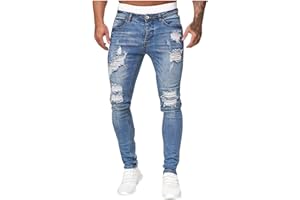 LAOLUO Jean Troué Homme Mode Skinny Slim Fit Pantalon Denim Styles Déchiré Sport Trousers avec Fermeture Éclair Casual Mode Survetement Pants Jogging Trekking Outdoor Travail Cargo Vintage Sweatpants