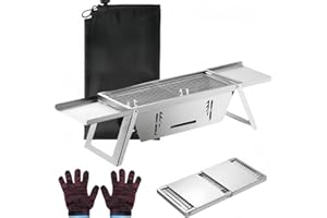 GENCAM Przenośny grill ze stali nierdzewnej, składany grill na węgiel drzewny, przenośny grill na piknik na świeżym powietrzu, kemping, podróże, plaża