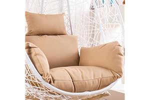 Yadlan Coussin Fauteuil Suspendu Exterieur Jardin, Lavable Coussin de Chaise Suspendue Oeuf, éPais Impermeable Coussin pour Hamac Suspendu avec Dossier Appuie-TêTe Accoudoirs Khaki