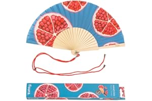 Fisura – Abanico original con estampado juvenil. Abanico de madera moderno y colorido. Abanico para regalar. Abanico con cuelga abanico. 42,5 x 23 cm.