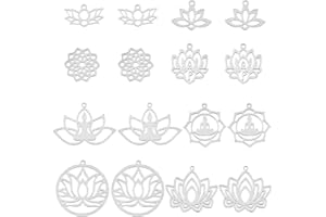 DICOSMETIC 16pcs 8 Styles Lotus Pendentifs en Acier Inoxydable Yoga Om Fleur Charmes Creux Forme Mixte Lotus DIY Antique Charmes pour Bracelet Collier Faire des Accessoires D'Artisanat