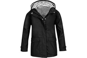 GENERIC Veste de pluie légère à capuche imperméable avec poches pour garçons, filles, enfants, couleur unie, manteau doublé à rayures tendance et respirant