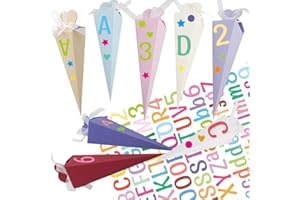 ZOYDP 32 Pcs Cornet Décole, Sac à Bonbons Conique 20cm, Pochettes Surprises avec Ruban Autocollants, Cornet Surprise, Cadeau Sachet Bonbon, Candy Bag pour Garçons et Filles DIY Inscription Scolaire