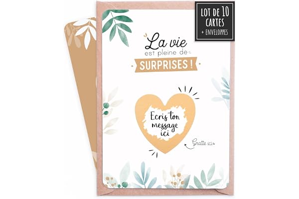 Manahia Carte à Gratter Personnalisable avec enveloppe - Lot de 10 cartes et enveloppes - Annonce Grossesse - On va avoir un bébé - Papy, Mamie, Tonton, Tata - Cadeau surprise - Parrain, Marraine