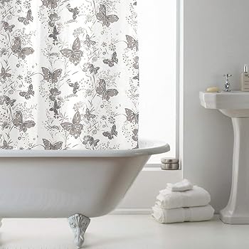 Luxury Modern Butterfly Bathroom Shower Curtain Silver 180 X