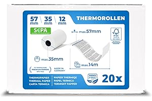 ‎TK THERMALKING THERMALKING EC Cash Rollen Thermopapier 57mm x 35mm x 12mm - Thermorollen 57x35x12 für EC & Kredit-Kartenlesegeräte - Bonrollen mit SEPA-Lastschrifttext - Für Systeme bis 14m Papierbedarf (20 Stk)