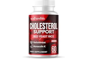 NUTRI-SENTIALS Cholesterol Support Red Yeast Rice, Nattokinase, and Monacolin K 2.6mg Daily Supplement 60 Vegetarian Capsules, 400 mg