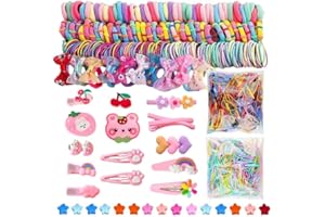 LUFFLOK 1189 Pcs Hair Bands, Colorful Hair Bobbles and Ties, Cute Hair Clips, No Damage Elastic Hair Bands for Girls Kis and Children, Small Hairs Barrettes Hair Accessories Set (Pink)