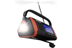 FosPower Wind Up Radio, AM/FM Battery Radio with 4000mAh Power Bank, LCD Display, Solar Radio, Reading Lamp, Hand Crank Charging, SOS Alarm (Model D2)