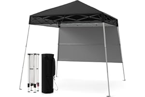 COSTWAY 2.1 x 2.1M Pop up Gazebo, Slant Leg Canopy Tent with Sidewall, Carry Bag & 4 Stakes, Waterproof Garden Beach Sun Shelter for Camping Fishing Festival (Black, 210 x 210 x 221 cm)