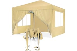 TOOLUCK Pavillon 3x3 Wasserdicht Stabil Winterfest Faltpavillon mit 4 Seitenteilen Pop up Faltbar Partyzelt UV Schutz 50+ Höhenverstellbar Pop up Gartenpavillon für Strand Hochzeit Camping, Khaki