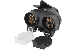 Yuanjoy Caravan Adaptor 13 pin to Twin 7 pin Socket Converter, 12V 13 pol Trailer Plug to Twin 7 pin Hitch Socket Connector(N/S Type)