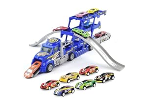 ZOYDP Car Transporter Truck Toys for 2-6 Year Olds, Toy Truck with Cars 3-Layers Collapsible Design with 6 Mini Toy Cars, Best Gift for Kids Boys Toys for Birthday Christmas Party Age 2 3 4 5