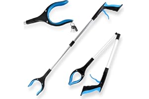 LINKINNO Faltbare Greifzange mit Magnet, Aluminium Müllzange Ergonomischer Greifer mit starkem Griff, Extra Langer Greifarm und 360° Drehkopf für Senioren(82cm, Blau) (FR) (82cm, Blau)