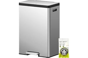 EKO EcoCasa II Prostokątny, kuchenny kosz na śmieci, 20 l + 20 l, dwie przegrody, pokrywa i pedał ze stali nierdzewnej, odporny na zapachy i odciski palców