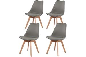 ‎H.J WEDOO H.J WeDoo 4 x Wohnzimmerstuhl Esszimmerstuhl Bürostuhl mit Massivholz Buche Bein,Retro Design Gepolsterter Stuhl Küchenstuhl Holz, Grau