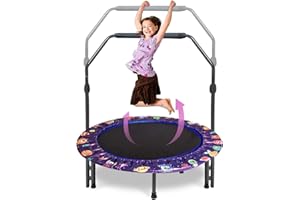 FORROBY Trampoline de Fitness 92 cm pour Adultes et Enfants avec Poignée Réglable - Mini Trampoline de Fitness Pliable avec Rembourrage de Sécurité pour l'intérieur - Entraînement Cardio