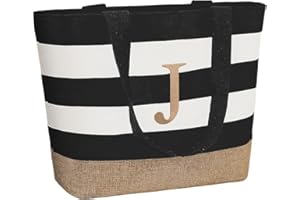 TAHAVICE Initial Canvas Tote Bag, Bolsas personalizadas para mujeres como regalo, Bolsa de playa para boda, cumpleaños, regalos personalizados para mujeres, mamá, profesoras, amigas, damas de honor