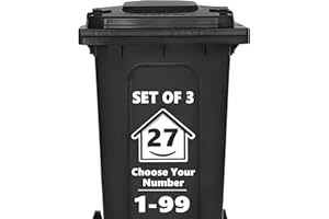 RUBIGO 3 x Bin Numbers for Wheelie Bins, 1-99, 15cm ‘Happy House’ Design Dustbin Stickers, Easy Application Stick On Number Stickers - Weatherproof Self Adhesive Vinyl, Black (27)