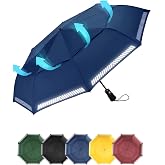 Chakipee Reflective Folding Umbrella - Automatic Windproof Windproof Compact - for Women and Men Travel Umbrella 8 Ribs - Com