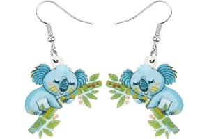 DOWAY Acrylic Charm Cute Cartoon Bamboo Australian Koala Bear Earrings Drop Dangle Jewelry Natural Animal Decoration for Women Girls Funny Party Gifts blue