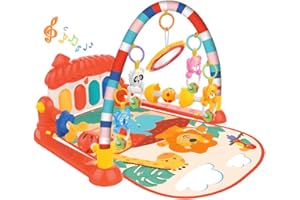 eners Baby Gym Spielmatte Musikalische Aktivitätsmatte Piano Baby Play Gym Bauchzeit Gepolsterte Matte für Baby Neugeborene Kleinkind Kleinkinder (Pilze red)