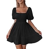 TABANA Mini abito estivo casual da donna con scollo quadrato manica corta a sbuffo ritagliato senza schienale Milkmaid abito 