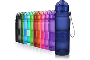 ZOUNICH Sportowa butelka na napoje, bez BPA, tworzywo sztuczne, butelka sportowa dla dzieci, do szkoły, joggingu, na rower, otwieranie jedną ręką, filtr do butelek, ciemnoniebieska, 1000 ml