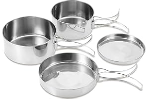 OUKENS Pentole da campeggio, 4 pezzi Set di pentole portatili in acciaio inossidabile da campeggio Picnic all'aperto pentola da tavola set da cucina e pentole per cucinare e trekking