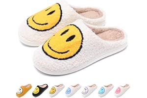 NiRhE Comfy Smiley Face Cozy Plush Warm Slide on House Slipper with Memory Foam Home Slip-on Fur Slippers Cushioned Indoor Outdoor Clog Slipper for Women Men Girls Boys,A-38/39EU