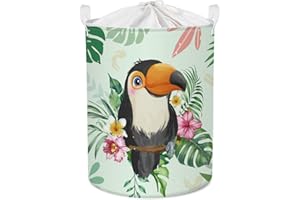 Clastyle 45L Cesta per la Biancheria Tropico Toucan Foglia di Tartaruga Cestino Biancheria Sporca Portaoggetti Giocattoli Verde Tondo Pieghevole per Camera dei Bambini, 36x45 cm