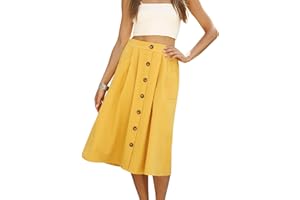 Naggoo Damen Polka Dot Midi-Rock, Casual, mit hoher elastischer Taille, A-Linie, Plissee Midi Chiffon-Rock mit Taschen