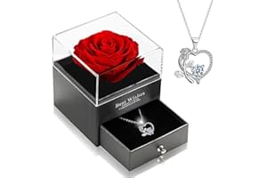 ELEUTH Rosa Eterna con Collar Regalos Para Mujer,Rosa Eterna Natural Preservada Caja Regalos Originales para Mujer Pareja Mom para Regalos San Valentin,Dia de la Madre,Aniversario,Cumpleaños,Navidad
