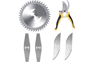 GOMPUY Strimmer Blades, Brush Cutter Blade Metal Blade, Garden Cordless Strimmer Spare Blade, Grass Strimmer Blade, for Garden Strimmer Accessories, 1X Circular Saw Blade, 4 X Alloy Blade, 1 X Pruning shears