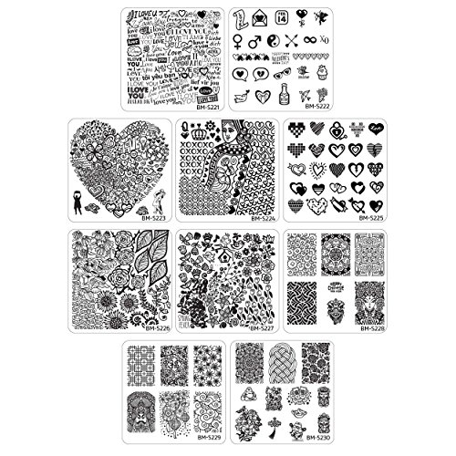 Bundle Monster 10pc Occasions Nail Art Stamping Plates: Chinese New Years - Valentine's Day - Spring
