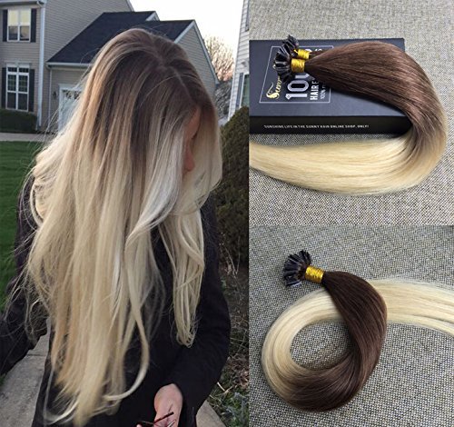 Sunny 50 Strands Ombre Pre Bonded U tip Huamn Hair Extensions Dark Brown to Bleach Blonde 100% Remy Brazilian Human Hair Extensions 16inch