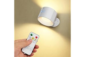 REDGO Wall Lights with Remote Control Wall Lamp Dimmable Rechargeable Wall Light Indoor with Touch Control 3 Brightness Levels 360° Rotation (White)