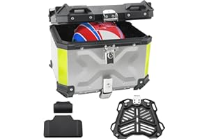 MENES [2023 45L Motorcycle Top Case, Aluminum Motorcycle Trunk Tour Tail Box with Security Lock for Store Helmet Large Luggage, Waterproof Motorcycle Top Box, Universal Motorcycle Accessories-Silver