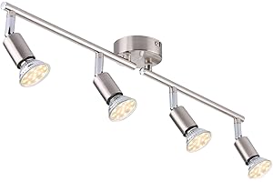 Tomshine 4 Spotlight Ceiling Light Bar,Black 4 Way Ceiling Spot Lighting, Flexibly Rotatable Light Head, Kitchen Light Fittings 4X4W GU10 LED Bulbs Included (Black)