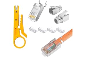 FANNAS RJ45 Stecker12 Stück Cat 7 Cat 6A Crimp Netzwerkstecker Werkzeuglos mit Einfädelhilfe und Knickschutz,10 GBit/s 500MHz PoE Geschirmt LAN Stecker für Netzwerkkabel Verlegekabel