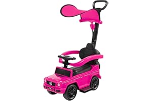 Maxmass Kids Ride on Push Car, Licensed Mercedes Benz 3-in-1 Toddler Push Along Toy Car with Adjustable Canopy, Detachable Handle & Guardrail, Foot to Floor Sliding Walker for 1-3 Years (Pink)