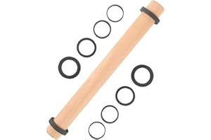 FOLKSY SUPER KITCHEN SUPER KITCHEN Drewniany Regulowany Wałek do Ciasta z Grubymi Pierścieniami w 5 Rozmiarach do Masy Cukrowej Pizzy i Makaronu Akcesorium Piekarnicze (40 cm)