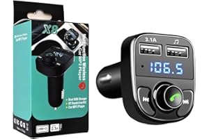 SUPECESORIO Bluetooth Voiture, Adaptateur Transmetteur FM MP3, Radio Allume Cigare Charge, Émetteur FM Voiture Chargeur pour Appel Mains Libres avec 2 USB, Support USB/Carte TF