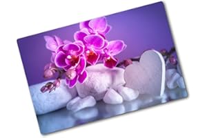 Tulup Tagliere Vetro Temperato - 80x52cm - Copri Piano Cottura - Orchidea E Cuore