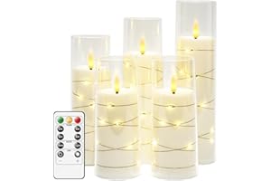 SLVCREK Bougies à LED, 5pc Ensemble de Bougies Décoratives, Mèche Scintillante Bougie Sans Flamme Avec Télécommande Minuterie, Bougie LED avec chaîne lumineuse pour Décoration, Mariage, Fêtes (Blanc)