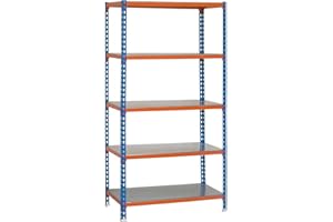 SIMON RACK SimonRack Estanteria Metalica, 5 Baldas Ajustables, 200 kg de Punto Flexión, 2000x1100x500 mm, Estantería Almacenaje, Sin tornillos, Azul/Naranja/Galva - Simonclick