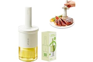 YARRAMATE Dispenser Olio da Cucina con Spazzola in Silicone Resistente al Calore e Vetro, 300 ml Dosatore, Bottiglia con Dosatore per Salse Barbecue Frittura (Bianca)