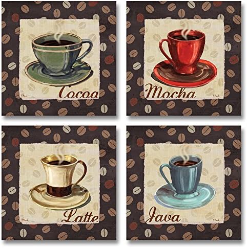 Cup of Joe Vintage Coffee Art Print Posters by Paul Brent, 12 x 12, Set of 4